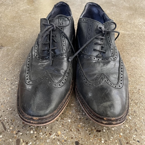 Cole Haan Brogue Shoes Mens Size 11.5 M Black Leather Wingtip Dress Oxfords